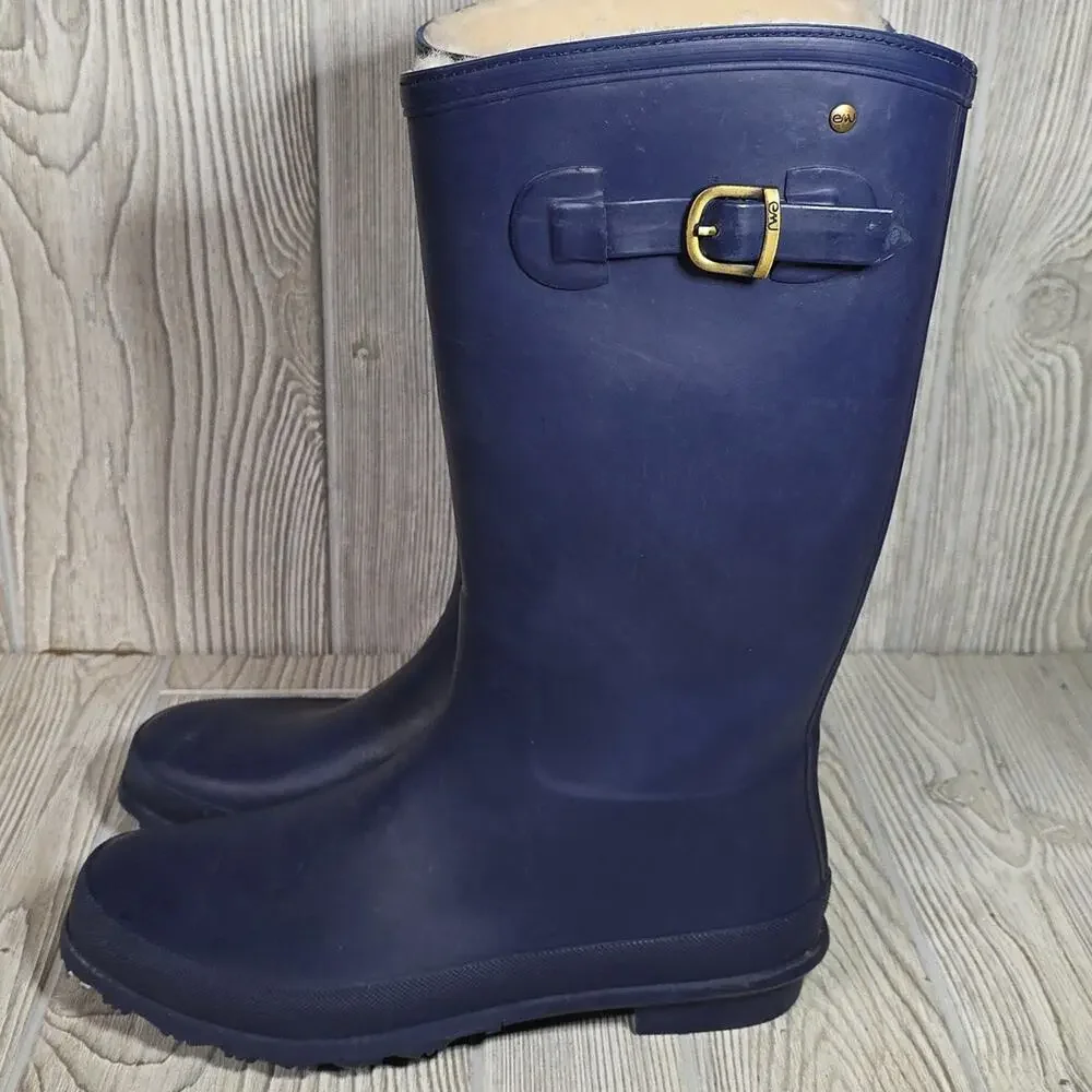 EMU Australia Nelson Navy Blue Marine Sheepskin Lined Rain Boots Womens 8
